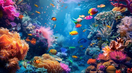 Naklejka premium Vibrant underwater world with unique sea creatures AI generated illustration