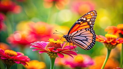 Fototapeta premium Butterfly perched on vibrant flower , nature, wildlife, colorful, insect, pollination, garden, summer, beauty, delicate, isolated