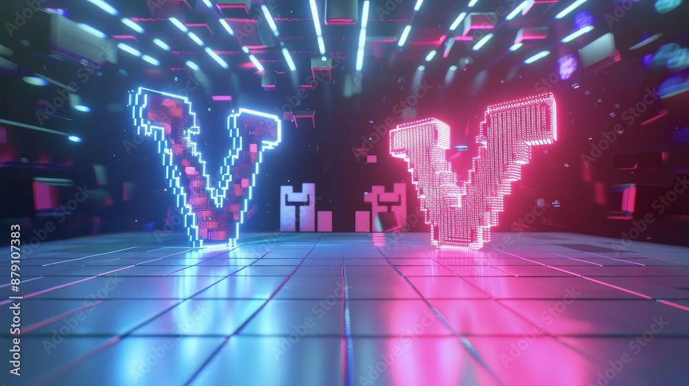 Fototapete vs text in a retro video game 3d style ai generated illustration