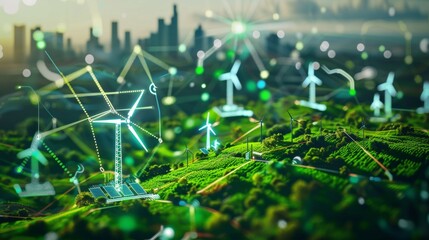 Whimsical abstract shapes representing green energy technologies  AI generated illustration