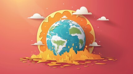Naklejka premium A paper cutout of the earth with a sun in the background