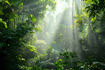 A serene oasis: Tropical rainforest with towering trees and abundant foliage
