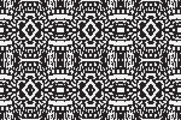 Abstract seamless pixel pattern. Repeating geometric ornament. Close up monochrome carpet. Ethnic tribal pattern. Vintage style.
