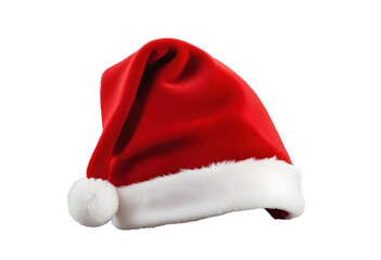 A red Santa hat with a white pompom, Holidays, Christmas, isolated, white background. Generative AI