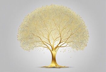 Abstract fantastic golden tree on white background, illustration