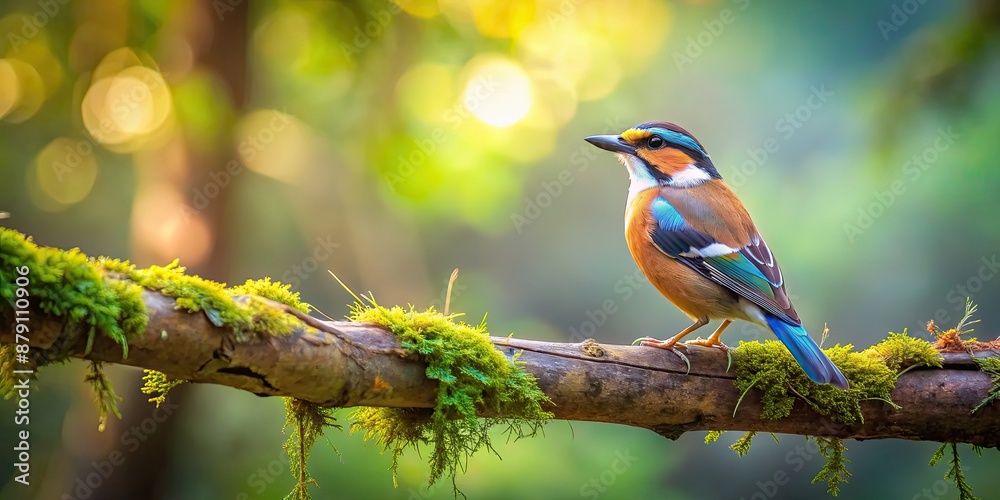 Poster Bird perched on a tree branch in the forest, wildlife, nature, birdwatching, animal, feathered, outdoors, small, perching