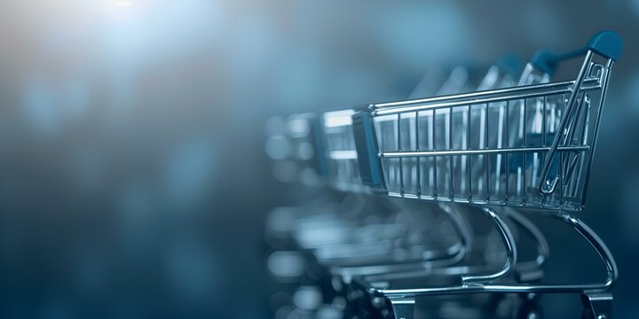 Digital Design with Shopping Cart Motifs in Blue and Silver for E-commerce Theme. Concept E-commerce, Digital Design, Shopping Cart Motifs, Blue and Silver, Online Shopping