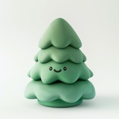 cute isometric evergreen tree emoji on white background