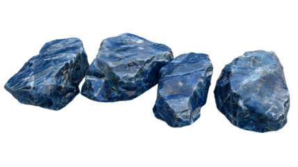 Pack of rough blue stones for geology and decoration Isolated on transparent background