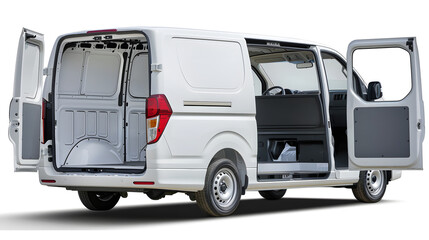 hyunday iload van, rear view, open rear doors, clear background