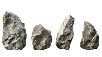 Pack of rough grey stones for geology and decoration Isolated on transparent background