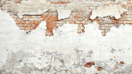 Text space on grunge background of aged brick wall and white cracked stucco