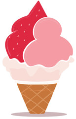 Pink strawberry ice cream, vector, cut out