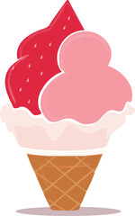 Pink strawberry ice cream, vector, cut out