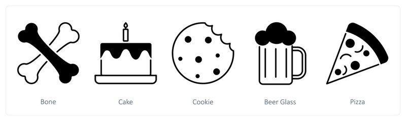 A set of 5 Party and Celebration icons as bone, cake, cookie