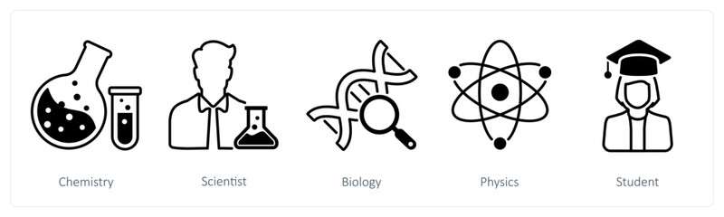 A set of 5 School and Education icons as chemistry, scientist, biology
