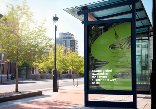 Bus Stop Billboard Sign Mockup With Generative AI