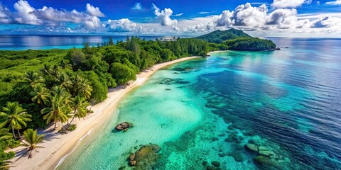 Aerial view of a tropical beach with crystal clear sea water, perfect for summer backgrounds, beach, sea, top view, aerial, tropical