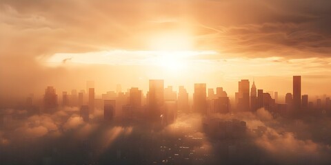 The Impact of Global Warming Crisis on Earth's Cities and Environment due to Climate Change. Concept Climate Change, Global Warming Crisis, Impact on Cities, Environment Damage, Earth's Climate