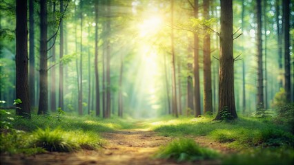 Obraz premium A soft blurred background of a forest, nature, trees, green, foliage, peaceful, tranquility, abstract, backdrop, blur