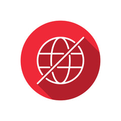 No internet, crossed out globe icon with long shadow