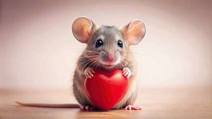 A cute mouse holding a heart in its paws, mouse, heart, love, adorable, mammal, furry, small, animal, cuddly, valentine