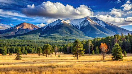 Fototapeta premium Beautiful mountain landscape of Lockett Meadow and San Francisco Peaks in Flagstaff, Arizona, mountains, meadow