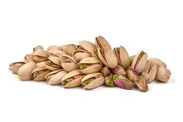Pistachio nuts, isolated on white background. High resolution image.