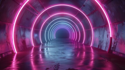 The empty neon tunnel provides an abstract, immersive background with a wallpaper feel, perfect as a futuristic themed bestseller