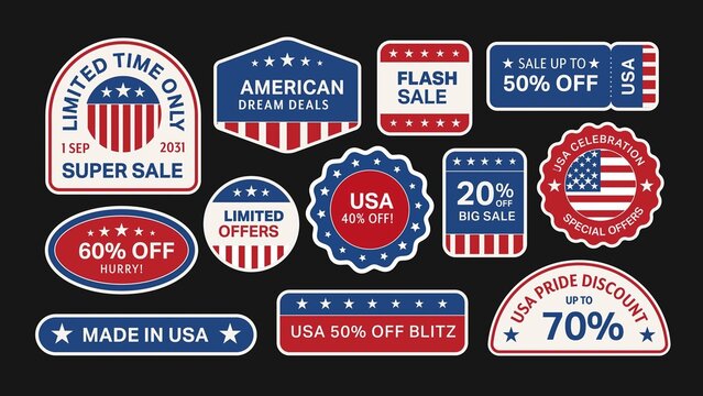 Animated American Stickers Set