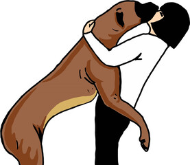 Mistress hugs with big pet dog lovingly