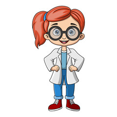Cute girl cartoon wearing costume scientist