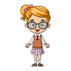 Cute happy school girl cartoon 