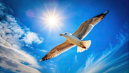 Obraz premium A beautiful bird soaring high in the clear blue sky, bird, sky, nature, wildlife, feathers, wings, freedom, flying, avian