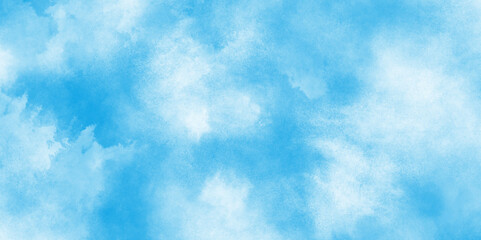 Abstract hand paint square stain watercolor background, watercolor abstract texture with white clouds and blue sky, abstract painted white clouds with pastel blue cloudy sky texture.