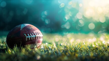 American Football Game on Green Field with Dramatic Blurred Lights
