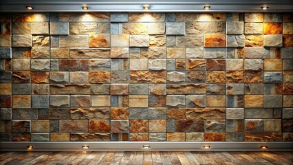 Naklejka premium Abstract of natural stone and metal textures on an art wall gallery backdrop, illusion, abstract,natural stone