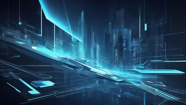 Hintergrundbild mit technischen Elementen in einem neonfarbenen blau gehalten . KI Generated