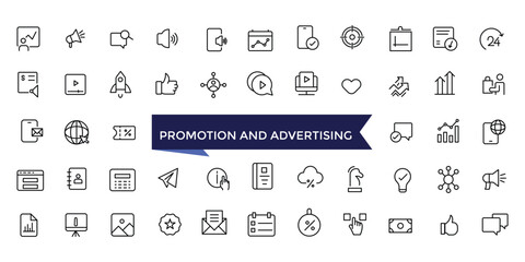 Promotion And Advertising Line Icons set with editable stroke collection for web and ui. Line icons pack. Vector illustration.
