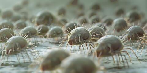 Exploring Indoor Allergens Closeup of Dust Mite Colony and Potential Allergies. Concept Indoor Allergens, Dust Mite Colony, Allergy Symptoms, Dust Mite Closeup, Indoor Health