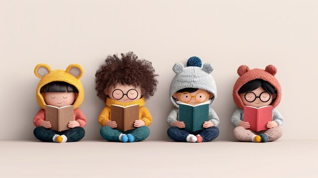 Diverse Reading Group Gathering - Flat Design Illustration of Multicultural Book Club Meeting with Varied Members Discussing Literature and Books