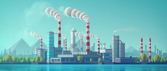 Obraz premium Factory emissions control flat design side view theme pollution animation Triadic Color Scheme