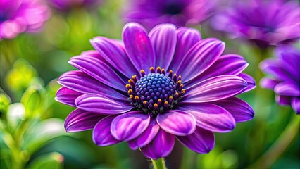 Fototapeta premium Close up of a vibrant purple flower in full bloom with a soft focus background, Purple, flower, bloom, close up, detail, vibrant