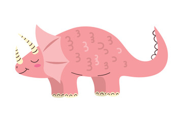 Cute pink triceratops. Dinosaur Kids Style. Cute character. Flat vector illustration for children