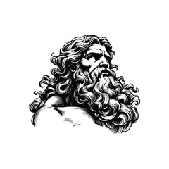 hand drawn Illustration of Zeus. engraving black and white Zeus the God of Greek vector illustration isolated on white background