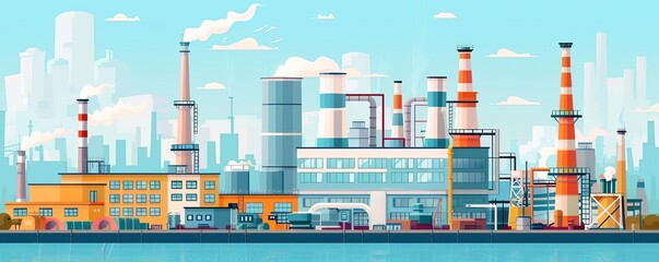 Obraz premium Production factory machinery flat design front view industrial theme cartoon drawing vivid