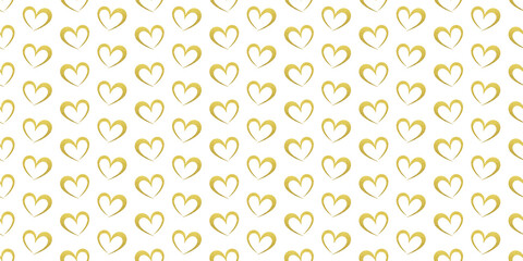 Seamless modern decorative golden hearts pattern on a white background