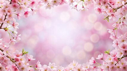 Fototapeta premium Cherry blossom frame perfect for spring-themed backgrounds, cherry blossom, frame, background, spring, pink, flowers, blooming