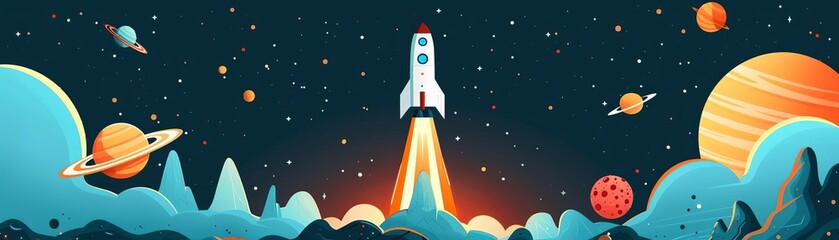 space exploration flat design top view futuristic cartoon drawing vivid