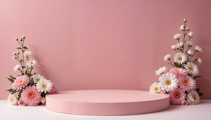 Abstract Pink and White Podium pedestal background. Best for product photography.